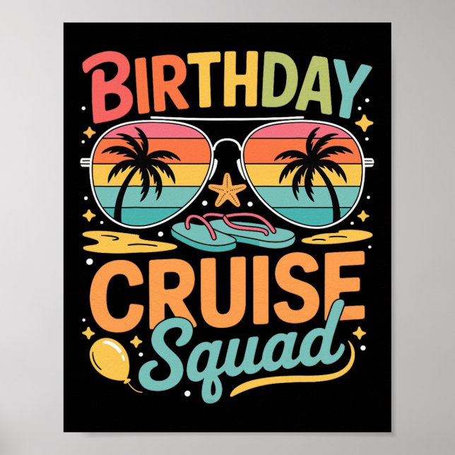 Póster Equipo de crucero de cumpleaños Reunión de vacacio (Frente)