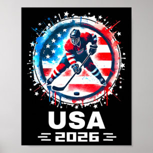 Póster Equipo de EE. UU. 2026 Hockey Bandera Americana Mu