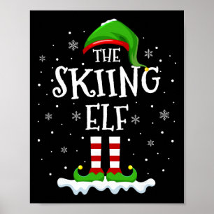 Póster Equipo de Elfos Esquiando Navidad Familiar Grupo C
