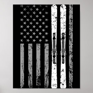 Póster Equipo de esquí cuesta abajo bandera estadounidens
