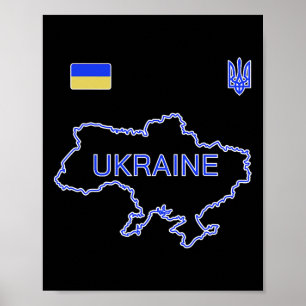 Póster Equipo de fútbol de Ucrania Mapa Ukr y Jersey Trid