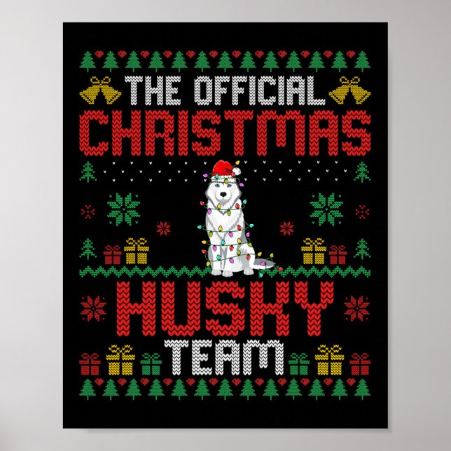 Póster Equipo de Husky de Navidad - Husky con Gorro de Sa (Frente)