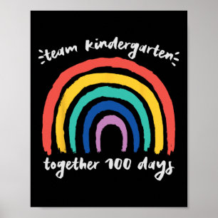 Póster Equipo de kindergarten juntos 100 días de enseñanz