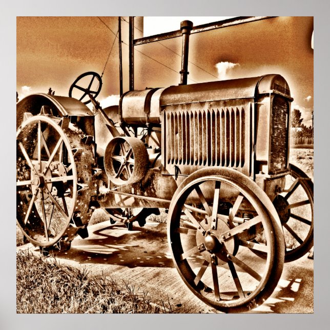 Póster Equipo de la granja de tractores de antigüedades S (Frente)