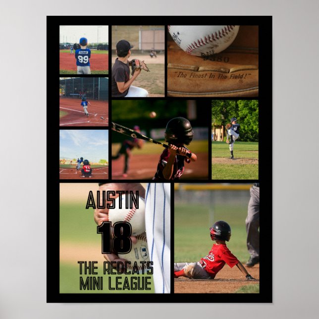 Póster Equipo de nombre de Collage de fotos de Softball p (Frente)