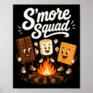 Póster Equipo de S'mores divertido marshmallow hoguera