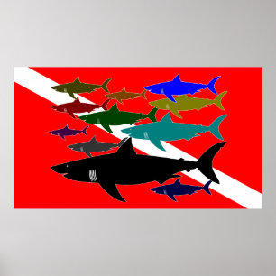 Póster Equipo de submarinismo/poster de los tiburones