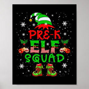 Póster Equipo de trabajo de elfos de pre-k navidad traje