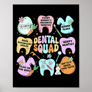 Póster Equipo Dental Divertido Retro Conejo Diente Día de