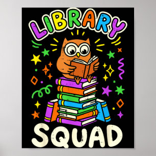 Póster Equipo divertido de biblioteca de búhos amantes de