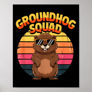 Póster Equipo divertido de marmota Feliz día de la marmot