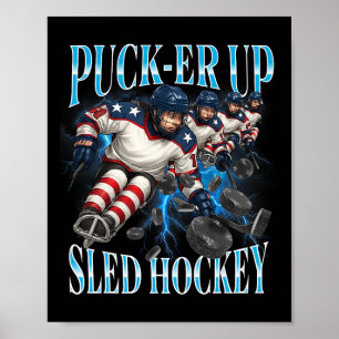 Póster Equipo femenino y de niñas de hockey en trineo Puc