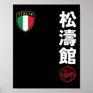 Póster Equipo Karate Shotokan Bandera italiana Kanji Mar 