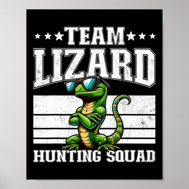 Póster Equipo Lizard Caza Squad Funny Retro Gecko Lizard (Frente)