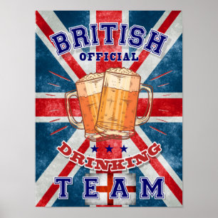 Póster Equipo Oficial Británico de Bebidas. Cerveza diver
