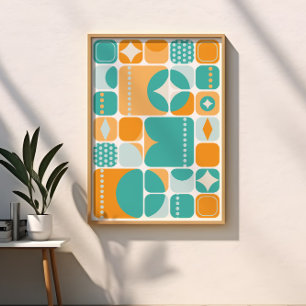 Póster Era Atómica Mediados de Siglo Abstracto Verde Azul