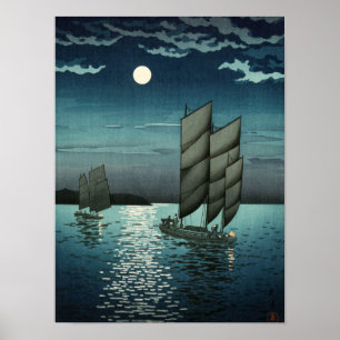 Póster Era Showa, barco de Tsuchiya Koitsu