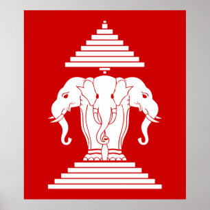 Póster Erawan tres dirigió Lao del elefante/la bandera de