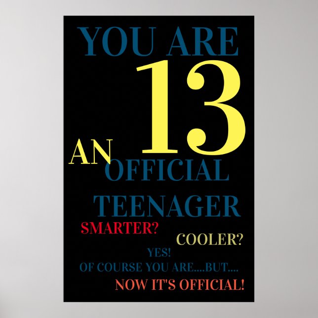 Póster Eres 13 adolescente oficial para el cumpleaños de  (Frente)