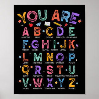 Póster Eres Letras Alfabeto Aprende Abcs Niño Niña Lectur