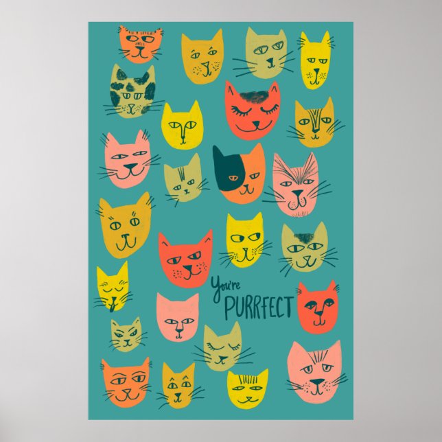 Póster ¡Eres Purrfect! Ilustracion de los gatos locos (Frente)