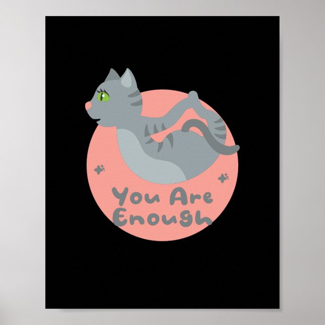 Póster Eres suficiente gato gris kawaii practicando yoga (Frente)