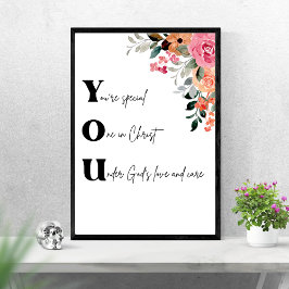 Póster Eres un Acuarela Floral Cristiana Especial