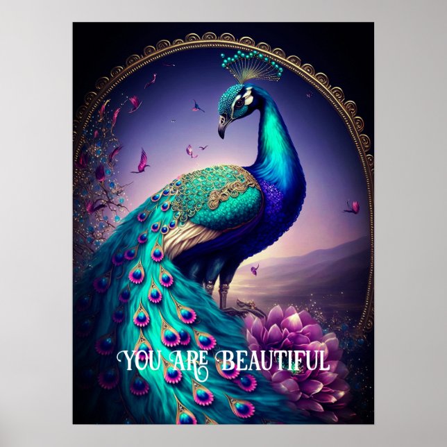 Póster Eres Una Hermosa Cita Inspiradora De Peacock (Frente)