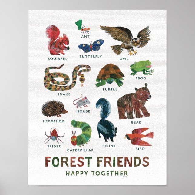 Póster Eric Carle | Amigos de los bosques felices juntos (Frente)