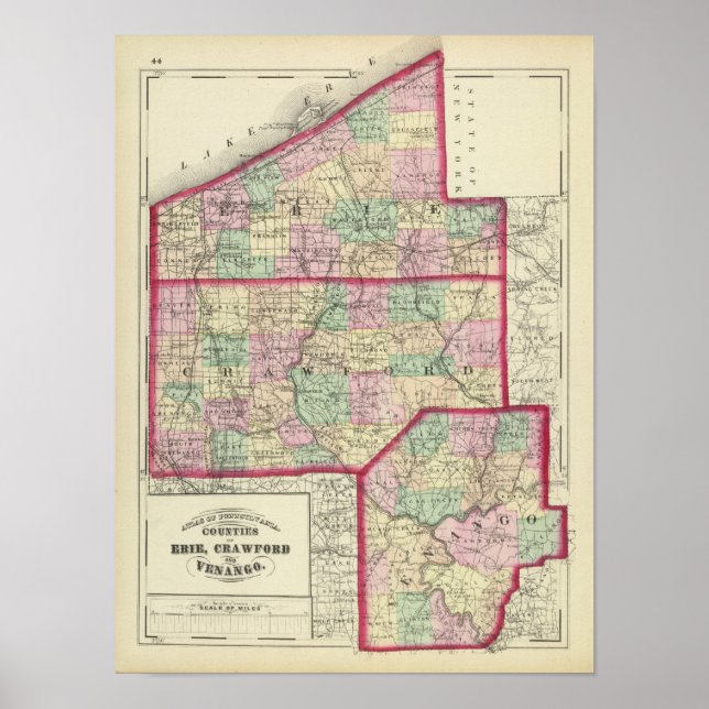 Póster Erie, Crawford, condados de Venango (Frente)