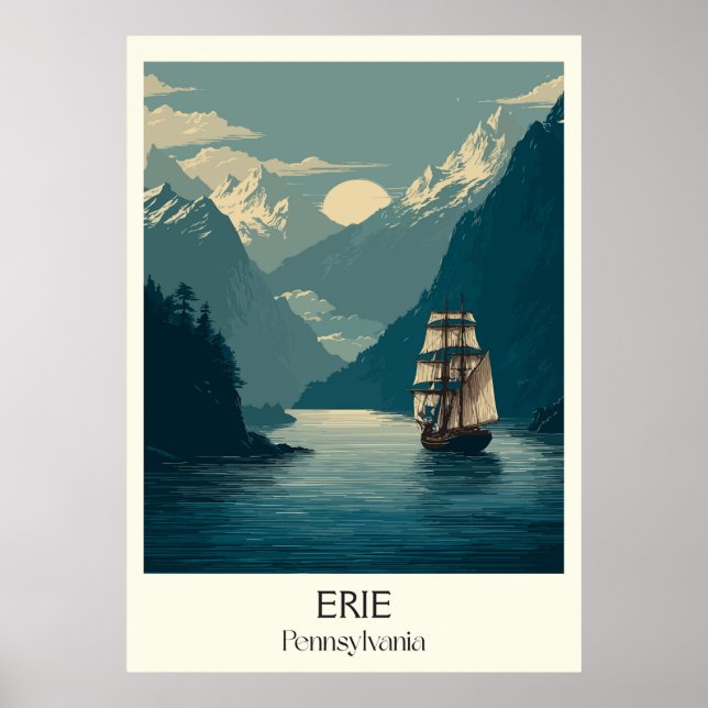 Póster Erie Pennsylvania Vintage Lake Ship Travel Art (Frente)