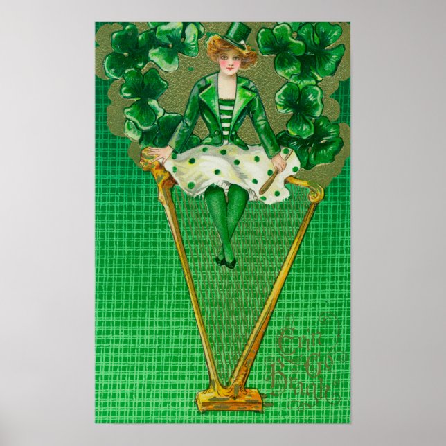 Póster Erin Go Bragh Woman on Harp Scene (Frente)