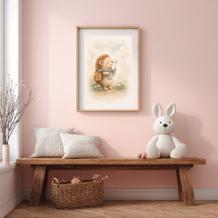 Póster Erizo Adorable con Diente de León para Habitación
