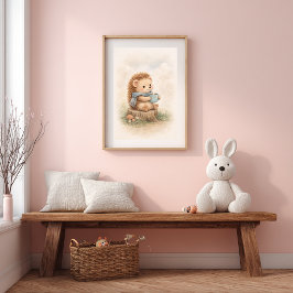 Póster Erizo Adorable con Taza Habitación Infantil Neutra