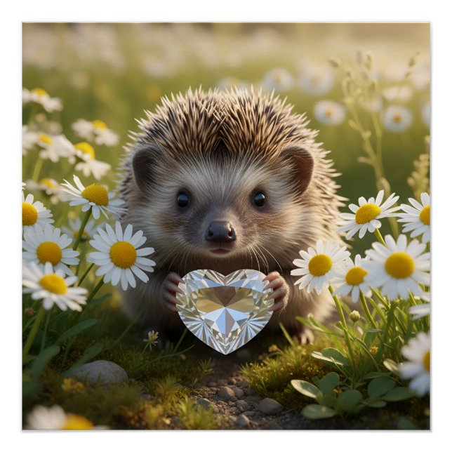 Póster Erizo de abril lindo con corazón de diamante (Anverso)