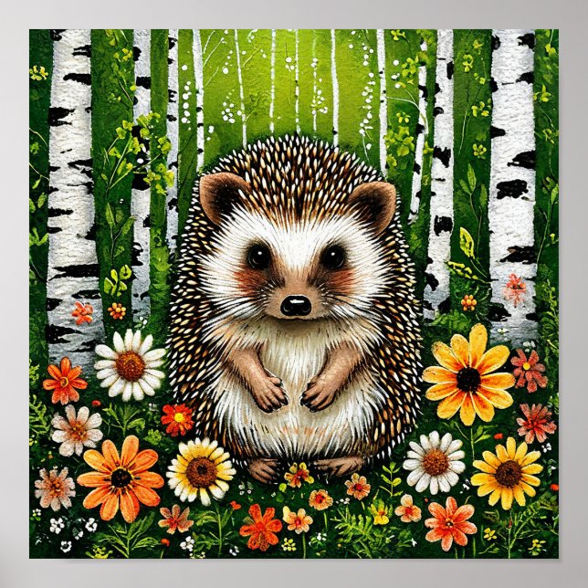 Póster Erizo de dibujos animados lindo en el bosque de ab (Frente)