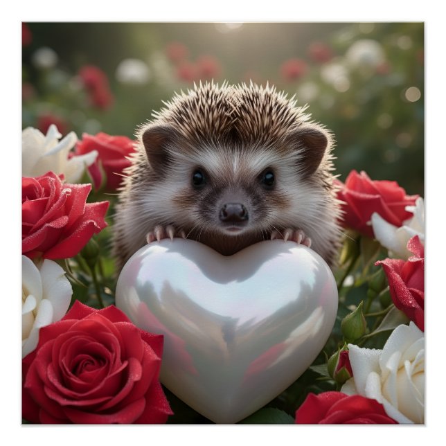Póster Erizo de junio adorable con corazón de perla (Anverso)