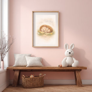 Póster Erizo Dormido Lindo Sala Neutral para Niños