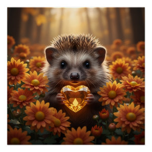 Póster Erizo noviembre lindo con corazón de topacio
