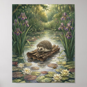 Póster Erizo Pequeño Flotando en una Balsa de Corteza Hum