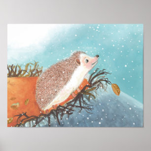 Póster Erizo y primeros copos de nieve