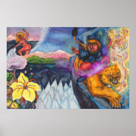 Póster Eros montando el sueño de la acuarela de Lion Prin