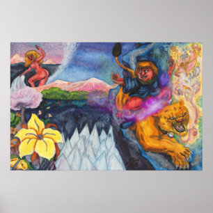 Póster Eros montando el sueño de la acuarela de Lion Prin