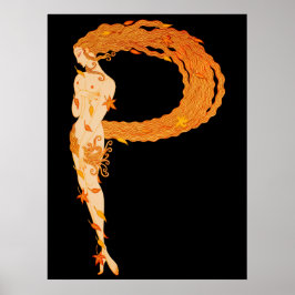 Póster Erté - La carta P de la suite alfabética, 1976