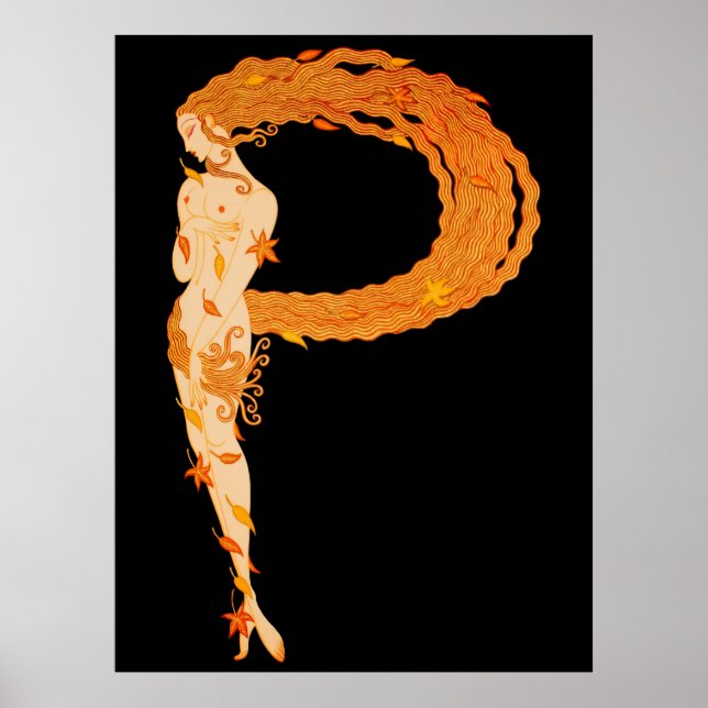 Póster Erté - La carta P de la suite alfabética, 1976 (Frente)
