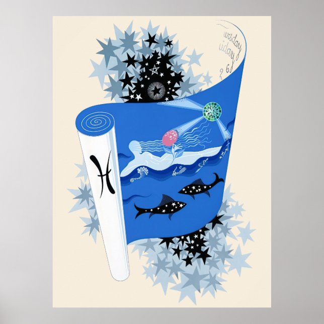 Póster Erté - La Suite Zodiac, Pisces (Frente)