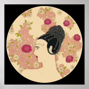 Póster Erté - Rosas y Carnations Suite [Versión oscura]