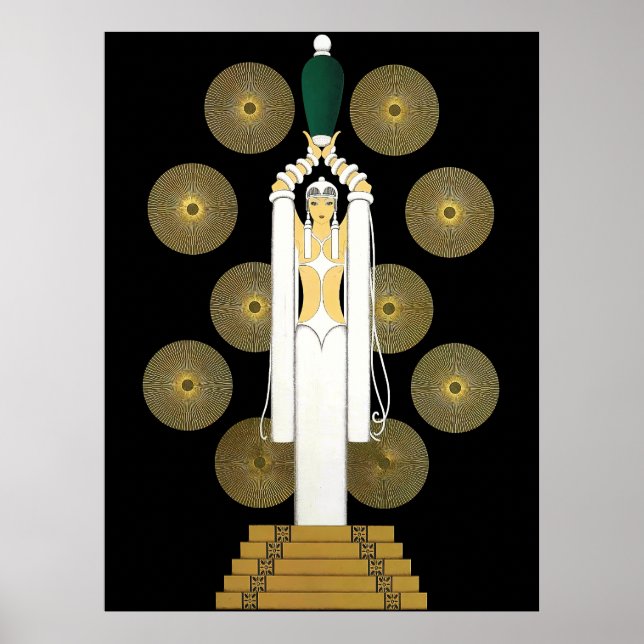 Póster Erté - Vase Esmeralda [Versión nocturna] (Frente)