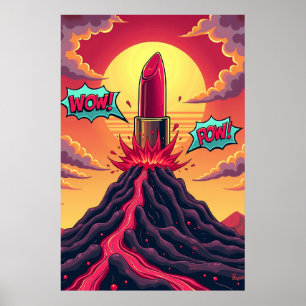 Póster Erupción de lápiz labial: Volcán Pop Art