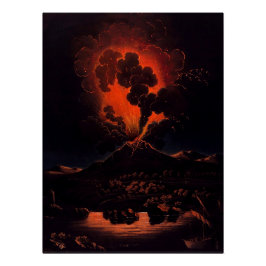 Póster Erupción del Monte Etna por la noche (F Weber)
